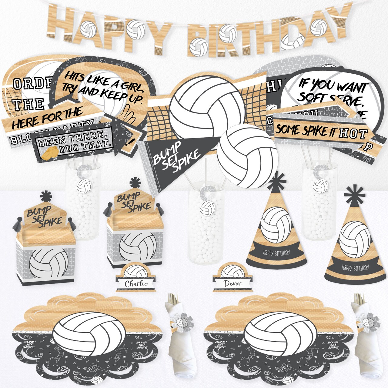 Big Dot of Happiness Bump, Set, Spike - Volleyball - Happy Birthday Party Supplies Kit - Ready to Party Pack - 8 Guests